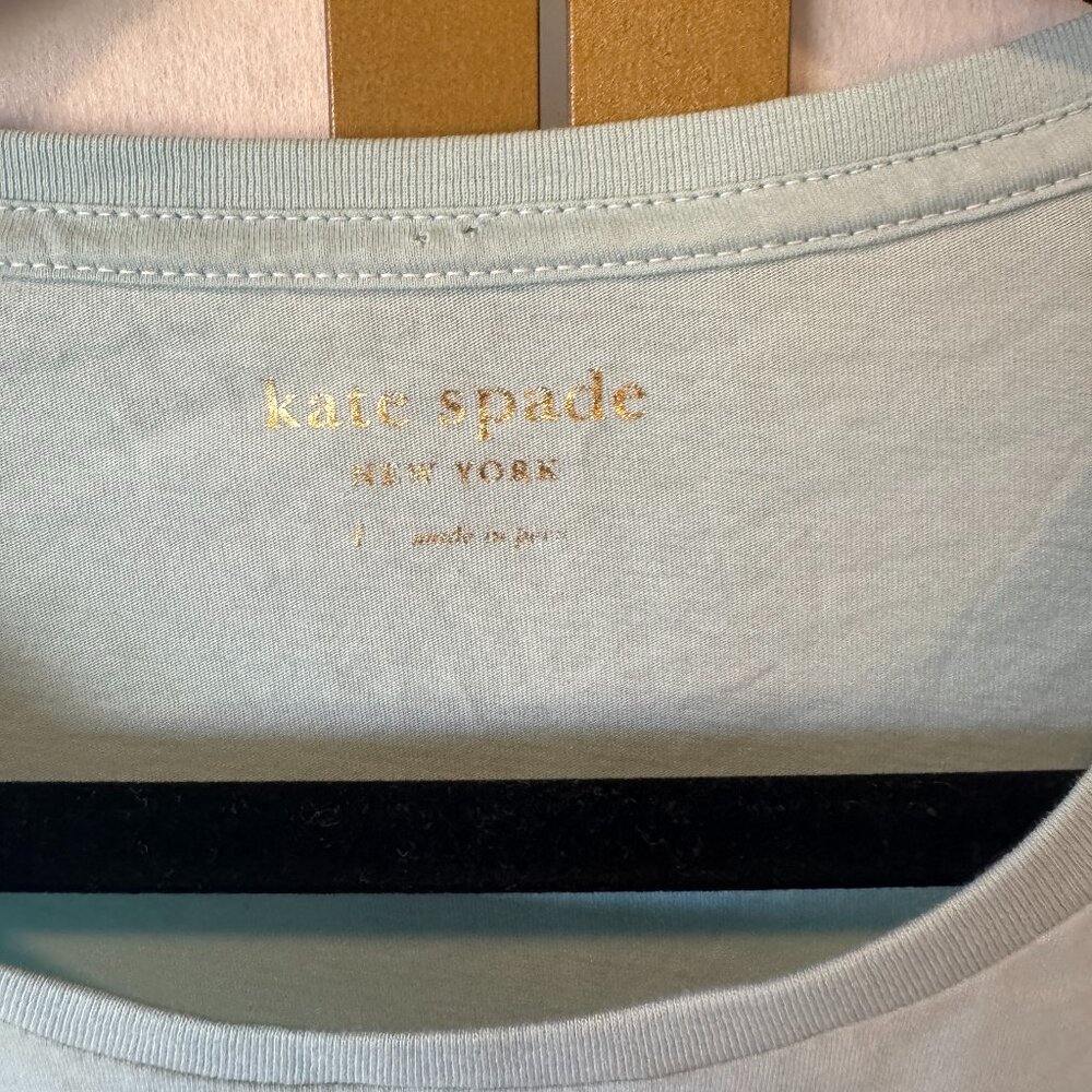 Kate Spade Blue Graphic Cocktail Tee with Sequin Cherry | Size L - Picture 2 of 3